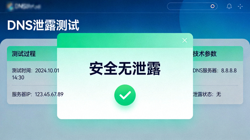 进行DNS泄露测试的网站页面显示结果为安全无泄露的示意图